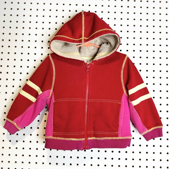 Hanna Andersson Other - Hanna Andersson | Sherpa Lined Knit Hoodie, Red and Pink Color Block Sz. 80cm